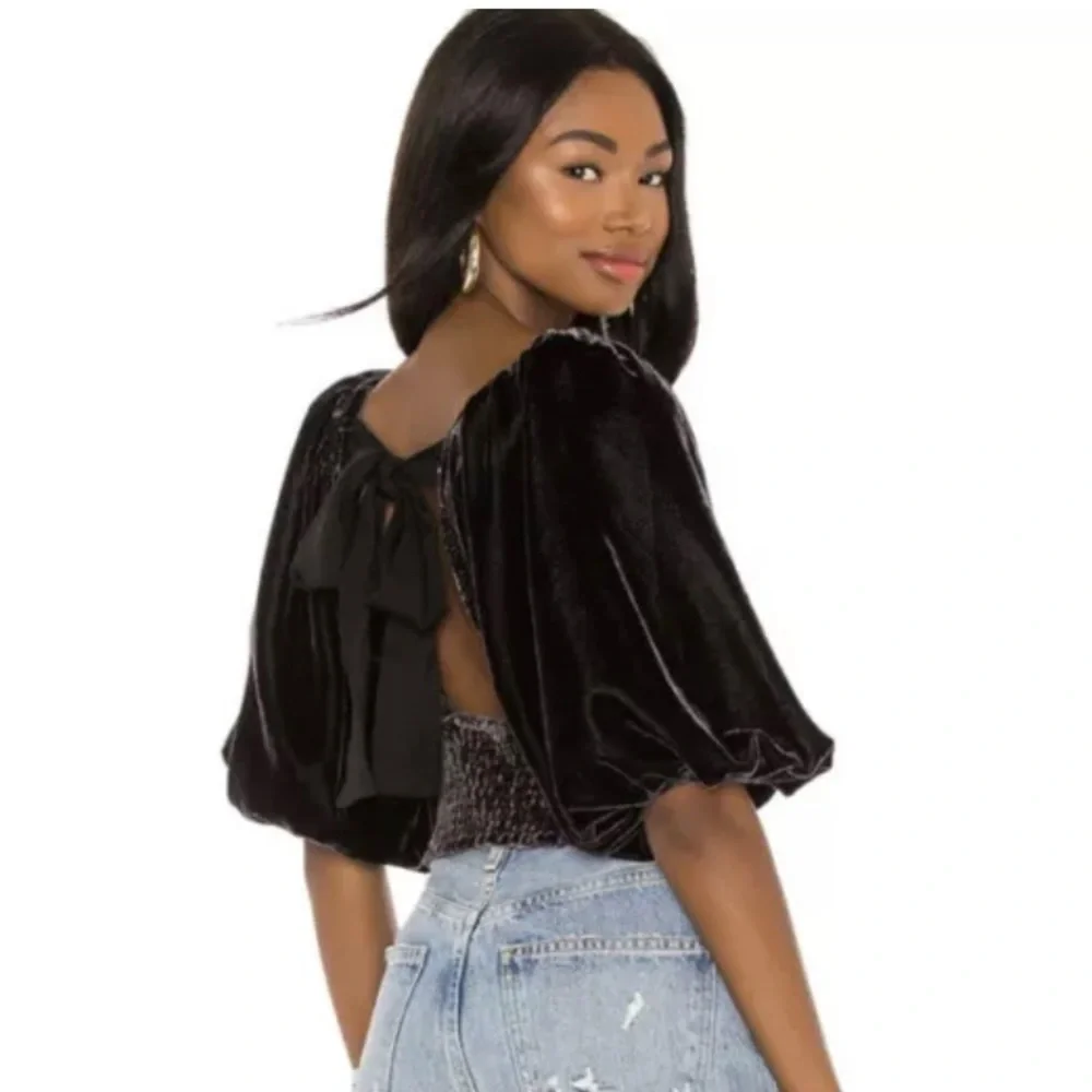 Free People Marie Velvet Open Back in Black - Picture 3 of 4